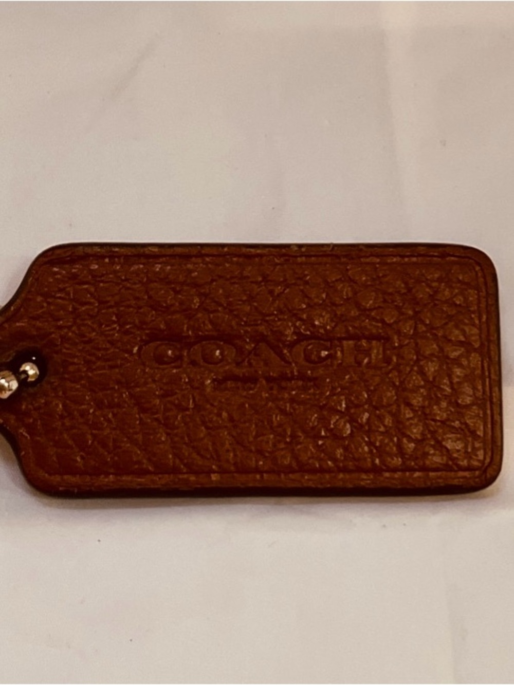 COACH Brown Leather Fob Bag Charm Keychain Hang Tag w/ Gold Chain
